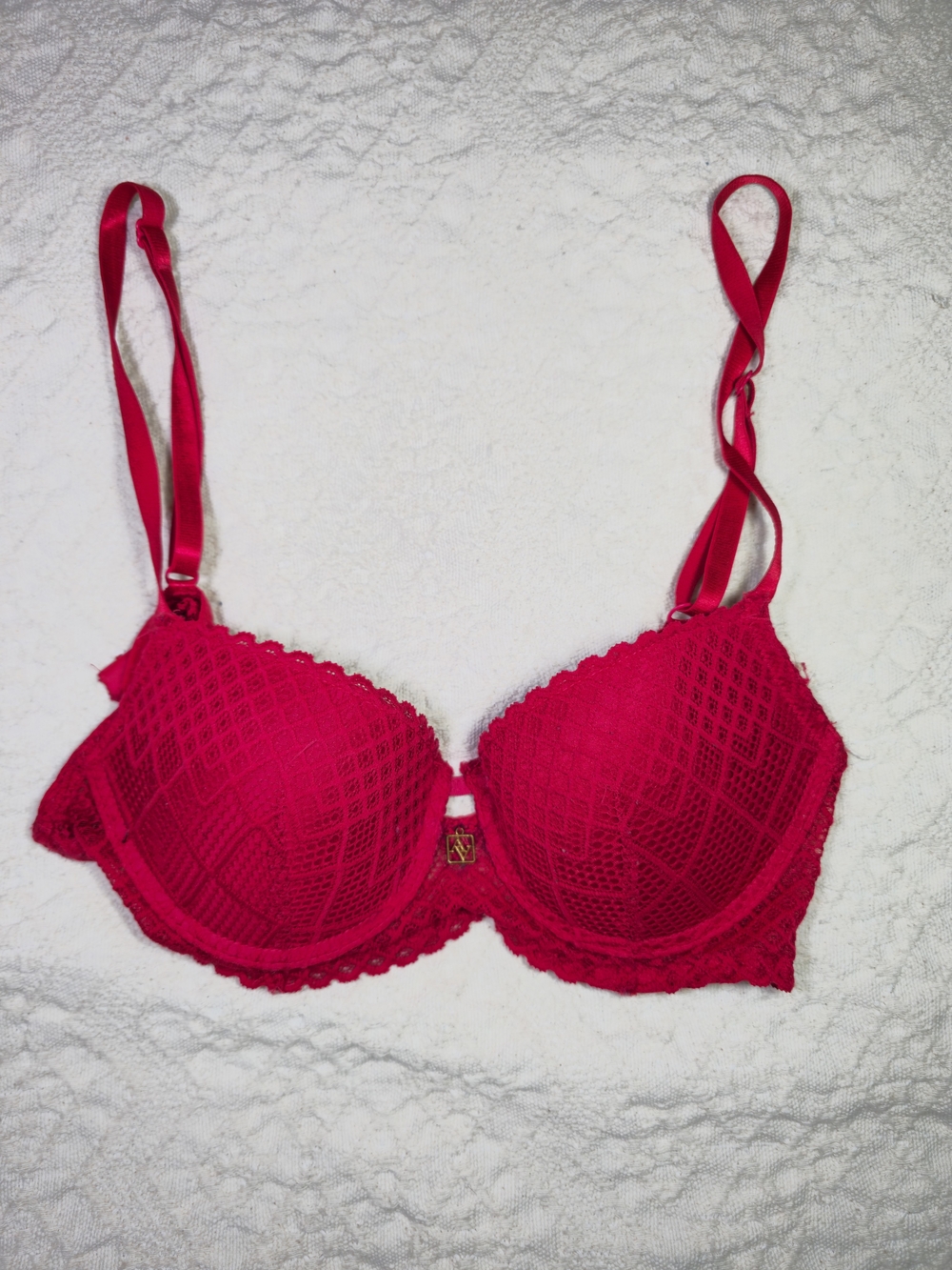 Adrienne Vittadini Studio Red Lace Push Up Underwire Bra Size 36B Charm Detail